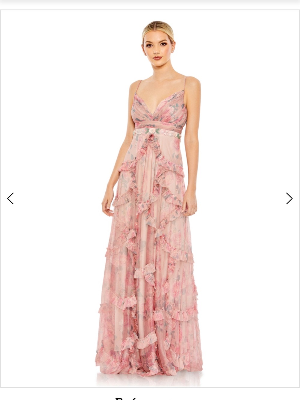 Mac Duggal Blush Pink Ruffled Maxi Dress with Delicate Floral Detail